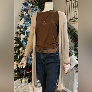 Women's Cream Ribbed Sweater Cardigan